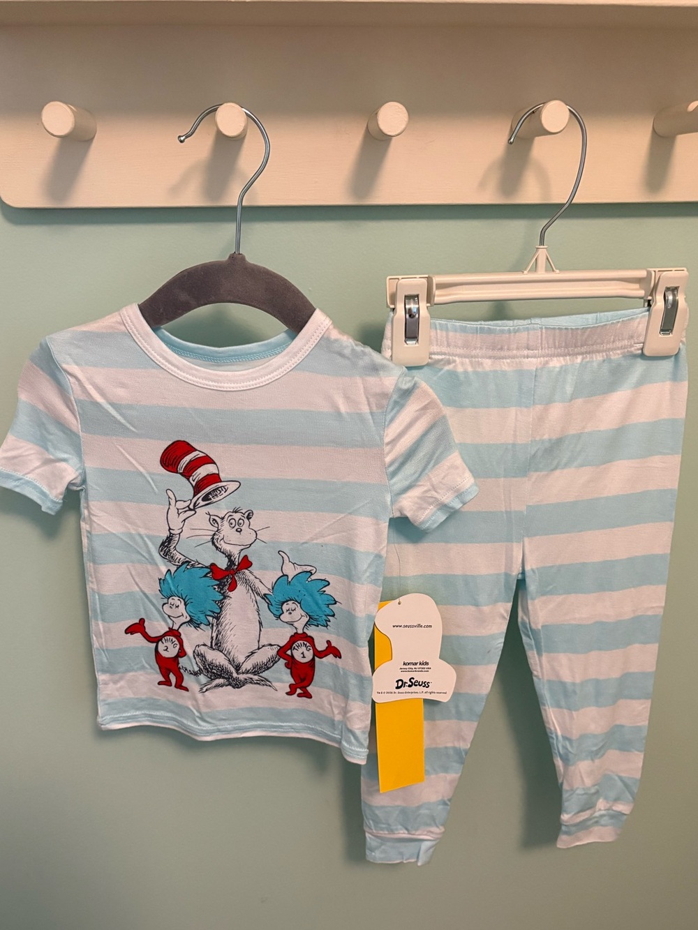 Dr. Seuss Kids' Light Blue & White Striped Cat in the Hat Pajama Set